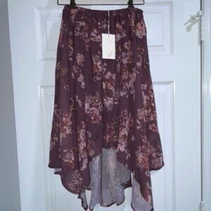 Joyfolie Floral High-Low Skirt in plum